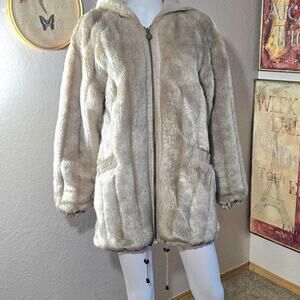 Vintage  Blonde Faux Fur and Leather Suede Reversible Jacket Size Small